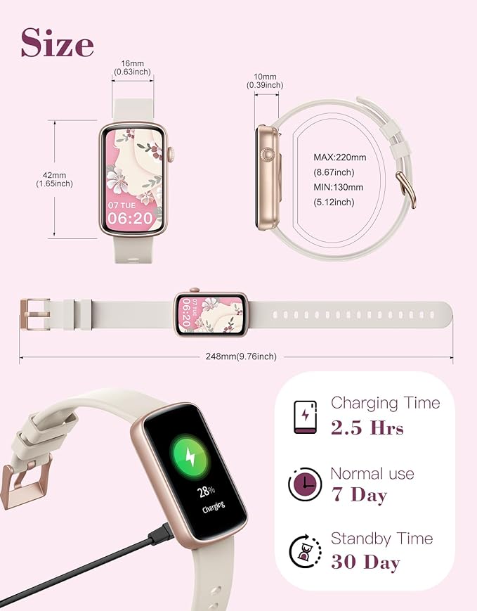 Fitness Watches for Women, LYNN2 Fitness Tracker with Heart Rate Monitor Blood Oxygen/Sleep Tracker Pedometer, Slim Step Tracker Watch for iOS/Android Phones Waterproof (Milky White)