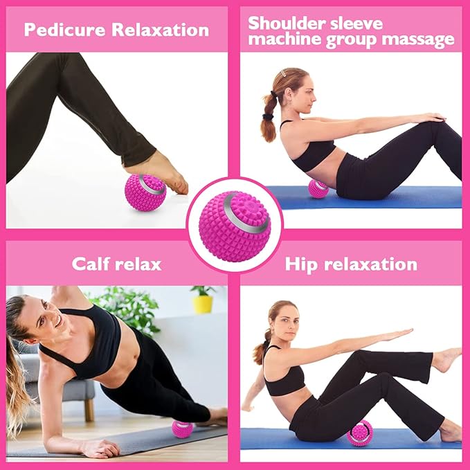 Vibrating Massage Ball 4-Speed High-Intensity Fitness Yoga Massage Roller, Relieving Muscle Tension Pain & Pressure Massaging Balls (Pink)