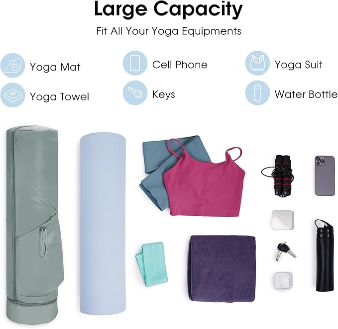 sportsnew Yoga Mat Bag, Full Zip Cargo Yoga Mat Carrier Bag with Drawstring Water Bottle Pocket and Bottom Wet Pocket, Exercise Yoga Mat Carrier Holder Multi-Functional Storage Bag Patent Pending
