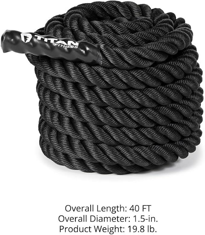Titan Fitness Battle Rope 40ft x 1.5in, Poly Dacron Heavy Rope for Home Gym Conditioning Workouts, Cross-Train, Strength Training Exercises