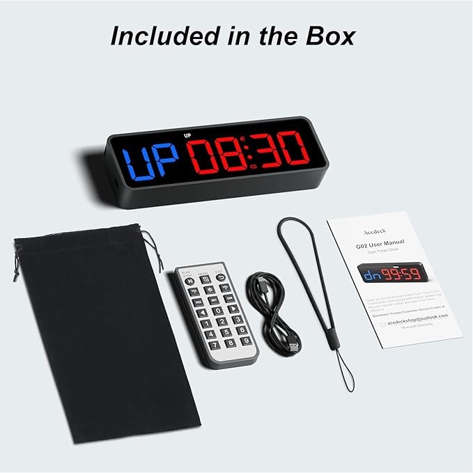 Acedeck Portable Gym Timer Clock: Fitness Digital Clock with Strong Magnet - Remote Control for Fitness Enthusiasts - Powerful Battery for Home Gym Garage Boxing