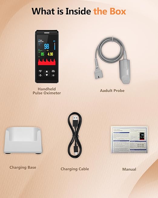 HealthTree JKS50F Pulse Oximeter Rechargeable Fingertip Pulse Ox, Handheld Pulse Oximeter, Finger Blood Oxygen Saturation Monitor with SpO2 & Pulse Rate, Portable Oxygen Meter Finger for Adults