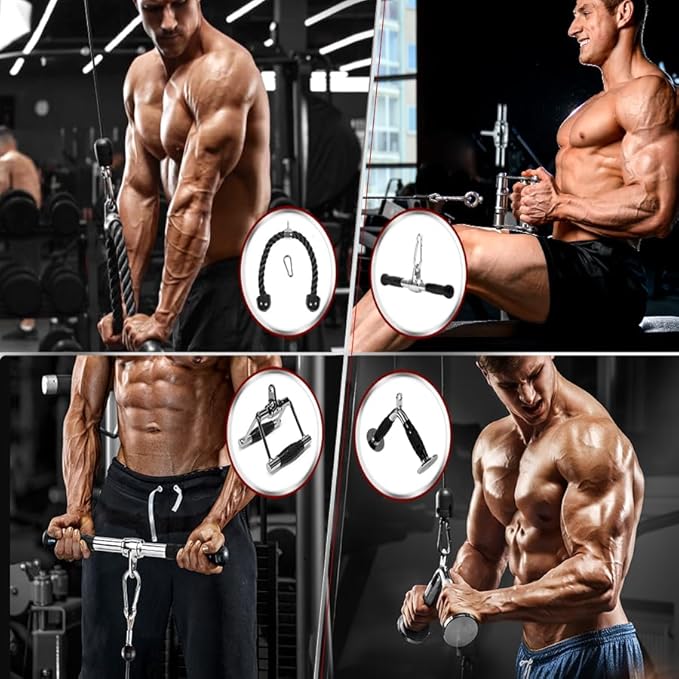 Yes4All Cable Machine Attachment, Double D Handle & Tricep Rope Cable Attachment, Weight Machine Accessories Load 880 LB for Home Gym