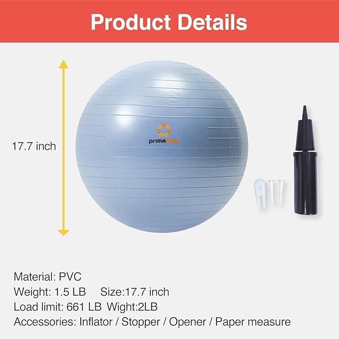 Primasole Exercise Ball-Yoga Ball for alance Stability Fitness Workout Yoga Pilates