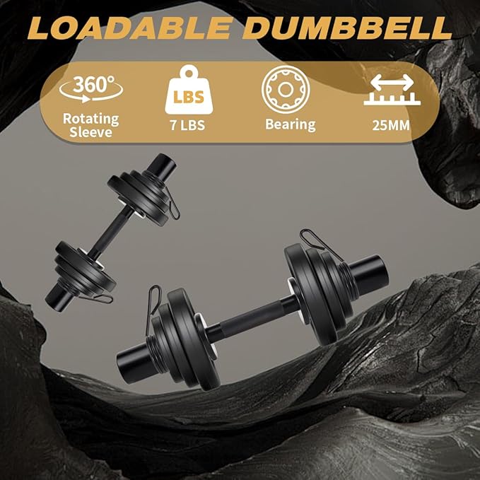 16" Olympic Dumbbell Handles, Pair Loadable Dumbbell Bars for 2-inch Weight Plates with Rotating Sleeves & 4 Spring Collars, Home Gym Strength Training