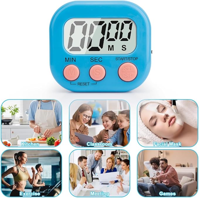 Digital Kitchen Timer, 6 Pcs Classroom Timers for Kids Teacher, Magnetic Countdown Minute Simple Timer for Cooking Study Exercise Game Baking Reading Gym Meeting Work Task Classroom (Blue/Pink)