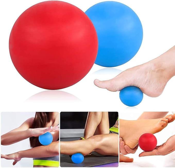 WOVTE Massage Lacrosse Ball for Sore Muscles, Shoulders, Neck, Back, Foot, Body, Deep Tissue, Trigger Point, Muscle Knots, Yoga and Myofascial Release (Blue) (Blue Red)