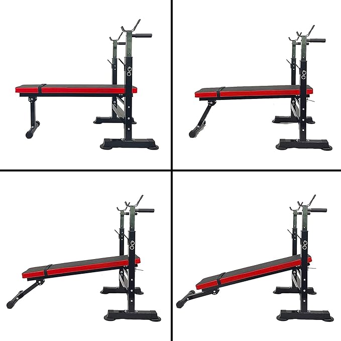 BalanceFrom Steel Weight Bench w/ Squat Rack in Multiple Colors, 400 lb User Capacity - Foldable Home Gym Equipment for Range of Workouts w/ 6-Position Barbell Holder & Adjustable Seat and Recliner