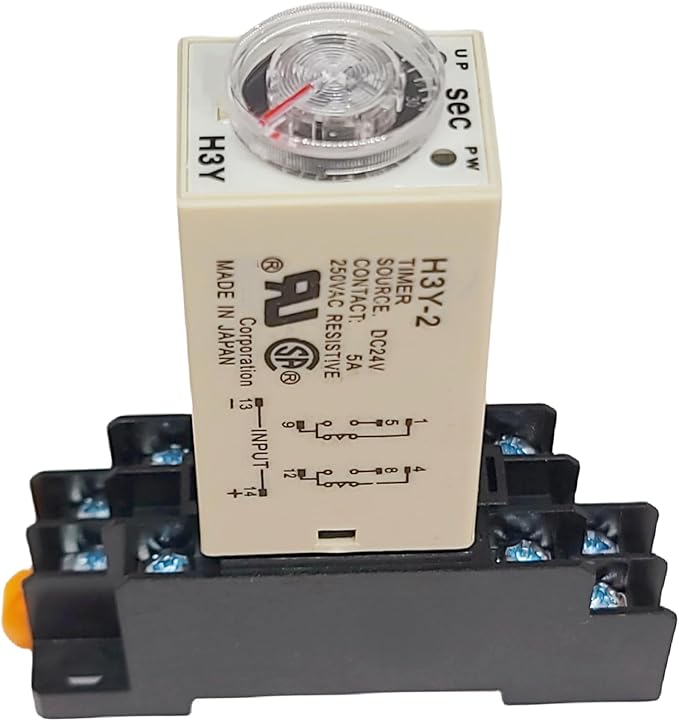 DC 24V Delay Timer Time Relay DPDT 0-60S Second & Base Socket H3Y-2 (DC 24V)