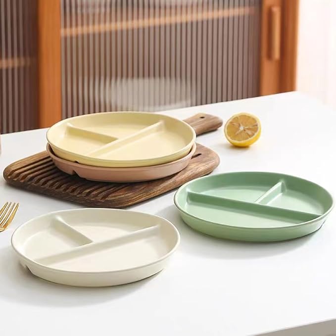 RUIBOLU Unbreakable Divided Plates 5PCS for Kids Adults, Compartment Plates, Lightweight Reusable Dinnerware Portion Control Plastic (5Pack- 9IN)