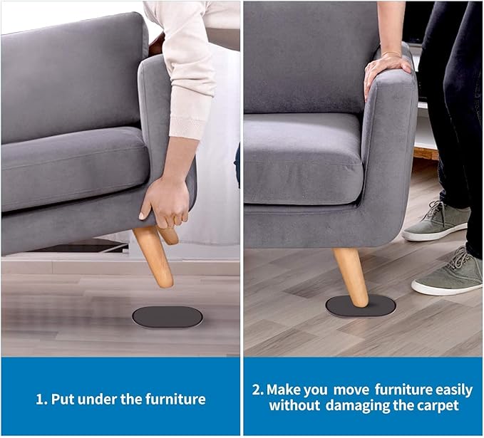 Ezprotekt Large Furniture Sliders for Carpet, 8 Pack 9 1/2" x 5 3/4" Heavy Duty Furniture Movers Sliders for Hardwood Floors, Reusable Oval Furniture Moving Pads, Protect Floor and Easily Move (Brown)