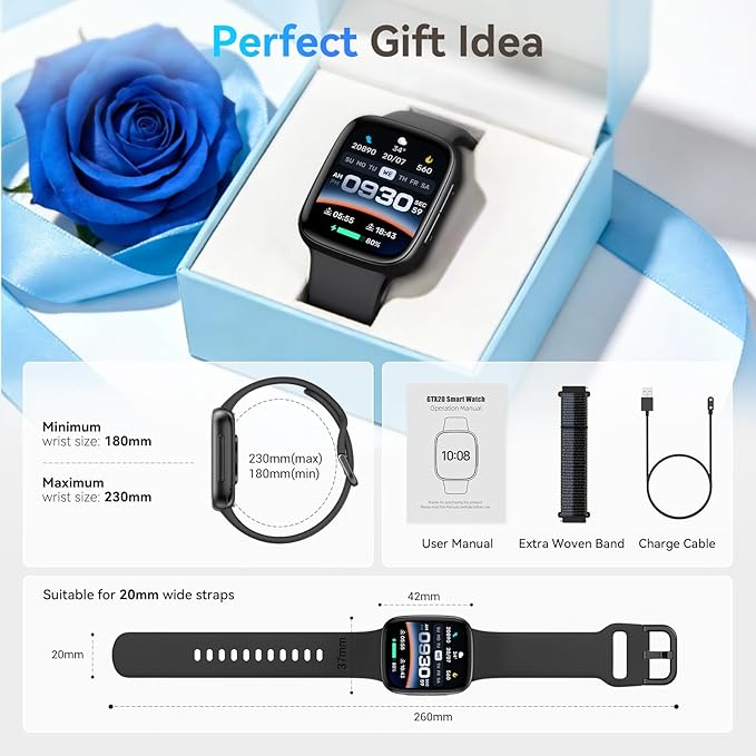 Smart Watch for Men/Women, Answer/Make Call, 1.85" AMOLED Always-On Display Screen Smartwatch for iPhone & Android, 3ATM Waterproof Fitness Tracker with Heart Rate/Sleep/SpO2 Monitor, 100+ Sport Modes