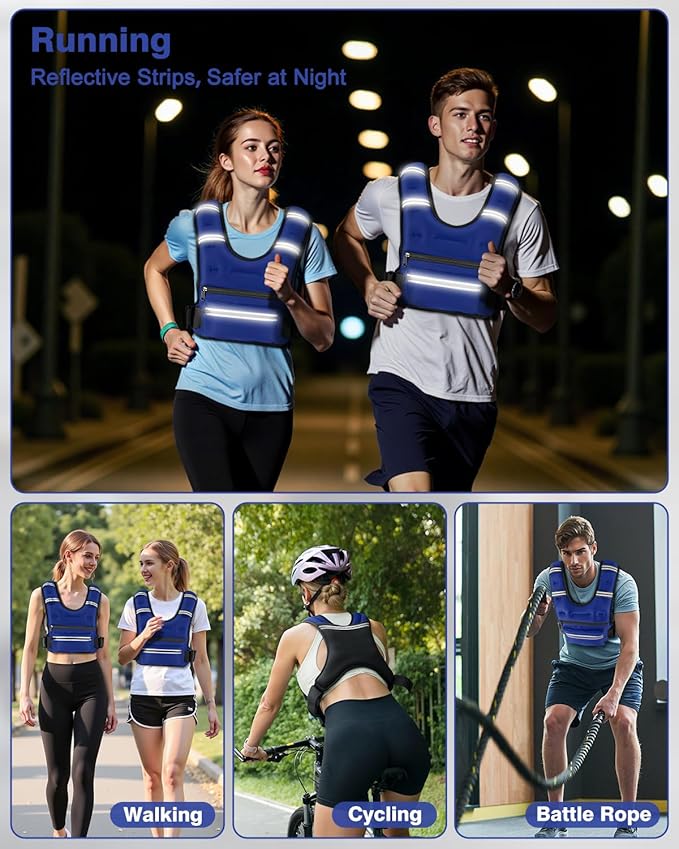 Weighted Vests for Women Men, 8 12 16 20 lb Weighted Vest with Storage Pockets, Rucking Vest with Reflective Stripe, Adjustable Straps Weight Vest for Running, Walking, Workout, Training