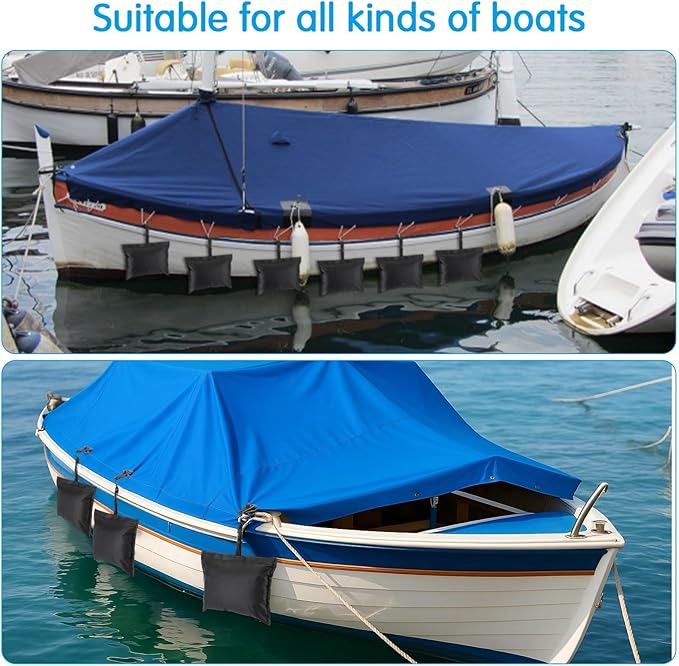 Soulchen Sand Bag for Boat Covers 8/10/12 Pcs Sandbag Mooring Kit Tear-Resistant Weight Sandbag Windproof Weighted Sand Bag Tarp Weight with Carabiner and Tarp Clip Accessories
