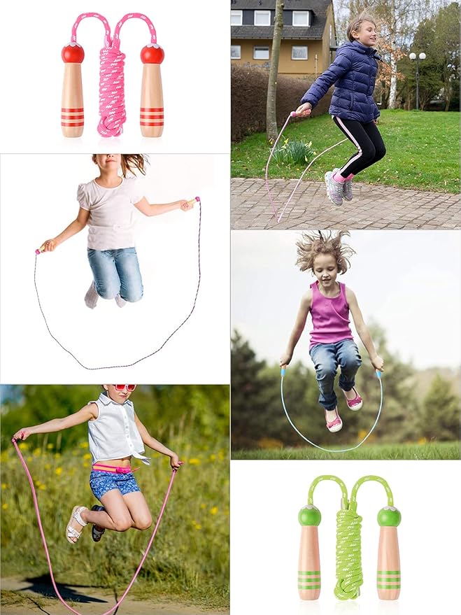 Jump Rope for Kids, Lorvain Adjustable Skipping Rope, Kids Jump Ropes with Wooden Handle for Girls Boys, Weighted Jumping Ropes for Fitness Workout Exercise Outdoor Fun Activity