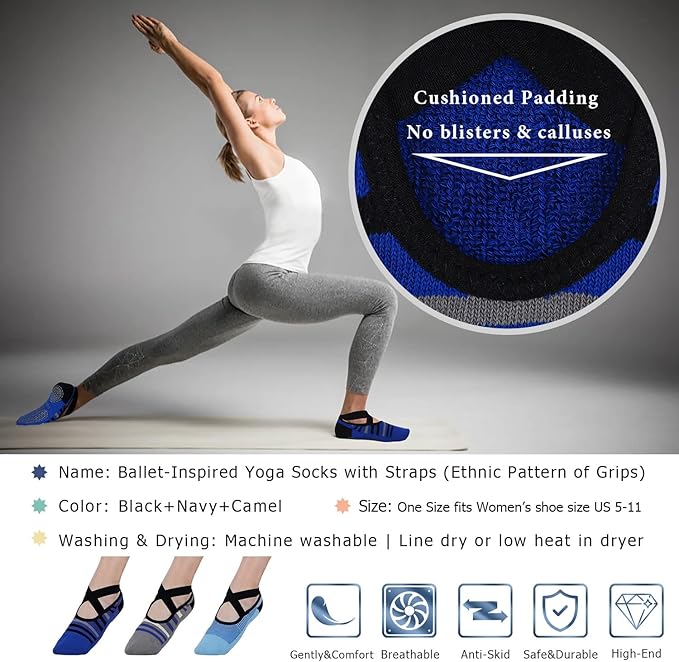 Ozaiic Pilates Socks for Women Non Slip Grip, Yoga Socks with Grippers for Barre, Hospital, Ballet, Dance, Barefoot Workout