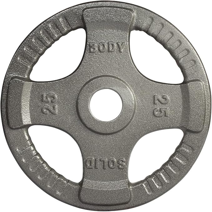 Body Solid Olympic Quad Grip Weight Plate - Cast Iron Barbell Workout Plates, Suitable for Strength Training, Weightlifting, Crossfit Weights for Home & Commercial Gym