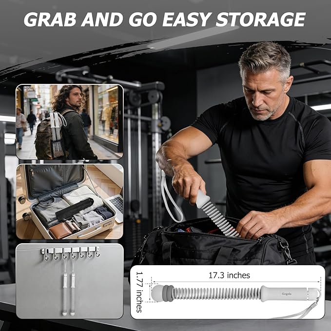 Cordless Battle Rope, Adjustable Weights Ropeless Battle Ropes for Home Gym, Portable Silent Battle Rope Sticks with Storage Bag & Training Poster, Perfect for HIIT & Strength Training (Gray)