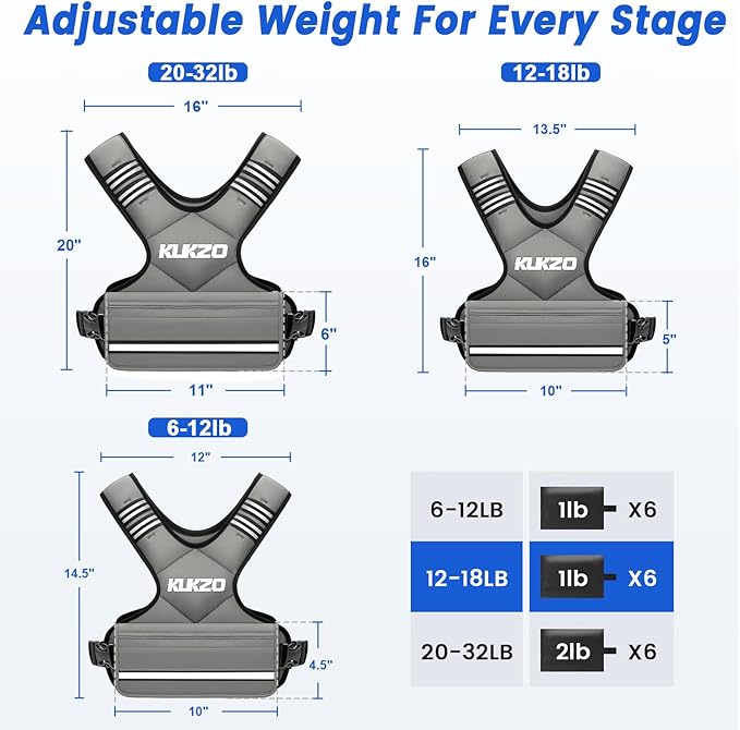 Adjustable Weighted Vest Woman Men, 6-12lb/12-18lb/20-32lb Weight Vest with 6 Ironsand Weights for Strength Training Rucking Running Walking Fitness Workout