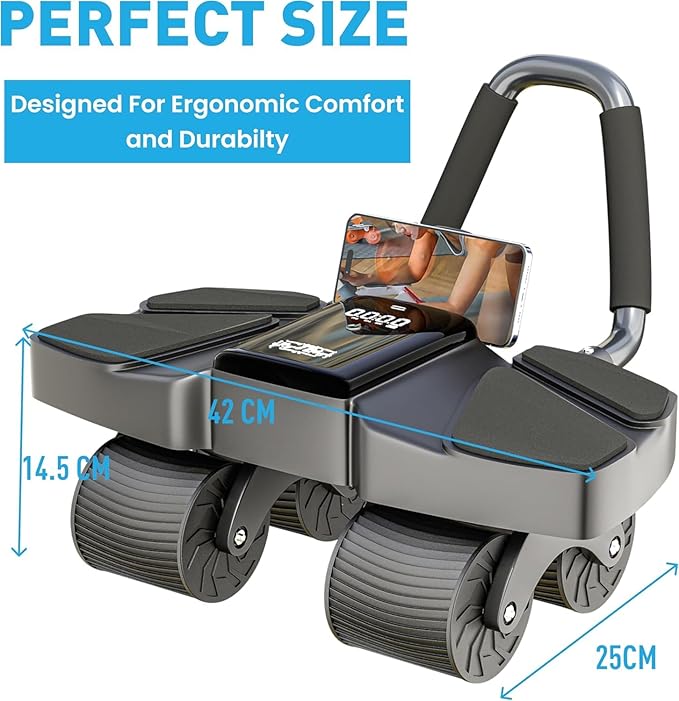 Ab Roller Home Gym Equipment – 4 Wheels Ab Wheel Muscle Roller with LCD Screen, 5Pcs Resistance Bands, Ankle Straps, Door Anchor, Handles, Travel Bag – Comfortable Elbow Support with Non-Slip Handles