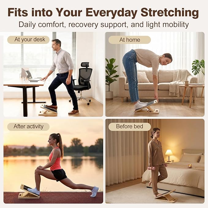 Adjustable Slant Board for Calf Stretching, Wooden Portable Stretcher, Foldable Incline Boards for Calves Ankle Achilles Tendon Knee Heel Muscle Stretch Exercise, Your 10 Minute Solution for Looser Calves