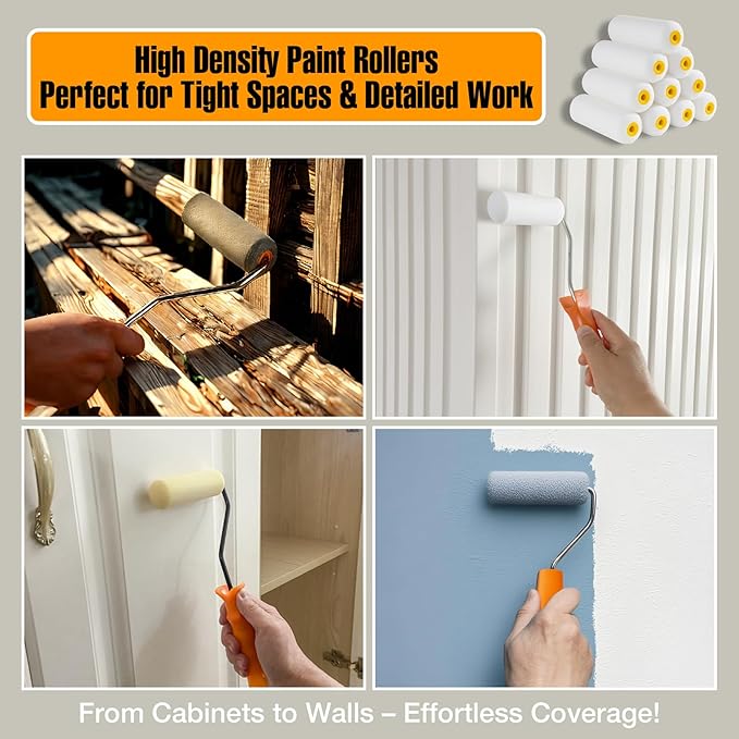 Foam Paint Roller, 10 Pack, 4 Inch High Density Foam Roller, Mini Paint Roller Covers for Smooth Paint Application, No Lint Shedding on Walls, Cabinets, Doors