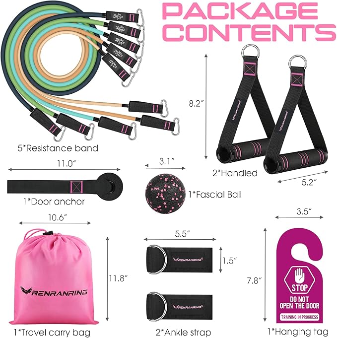 RENRANRING Resistance Bands for Working Out, 150LBS Exercise Bands, Workout Bands, Resistance Bands Set with Handles for Men Women, Legs Ankle Straps
