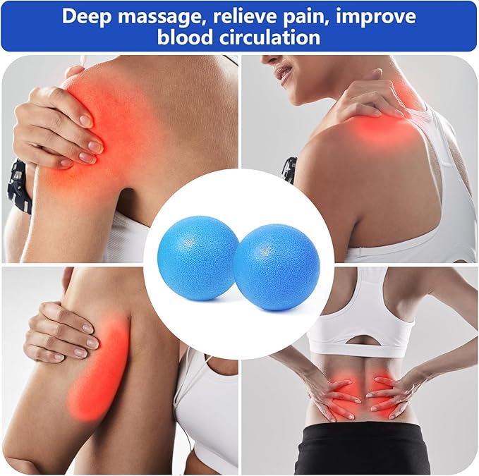2-Pack Firm Lacrosse Massage Balls- for Deep Tissue, Trigger Point & Myofascial Release Therapy, Relieve Muscle Knots (Light Blue)