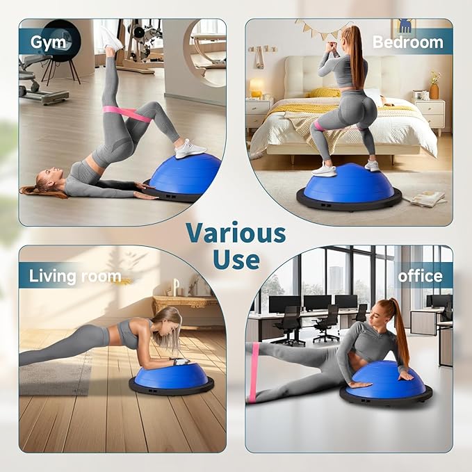 Vtory Foldable Balance Ball, Upgrate Half Ball Balance Trainer, 1300 lbs Capacity Stability Ball, 23.5 Inch Yoga Half Ball, with Resistance Band & Foot Pump, No-slip Blue Pink