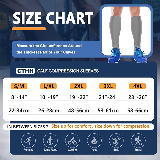 CTHH 3 Pairs Calf Compression Sleeves for Men & Women – Footless Compression Socks Leg Sleeve Support for Shin Splints