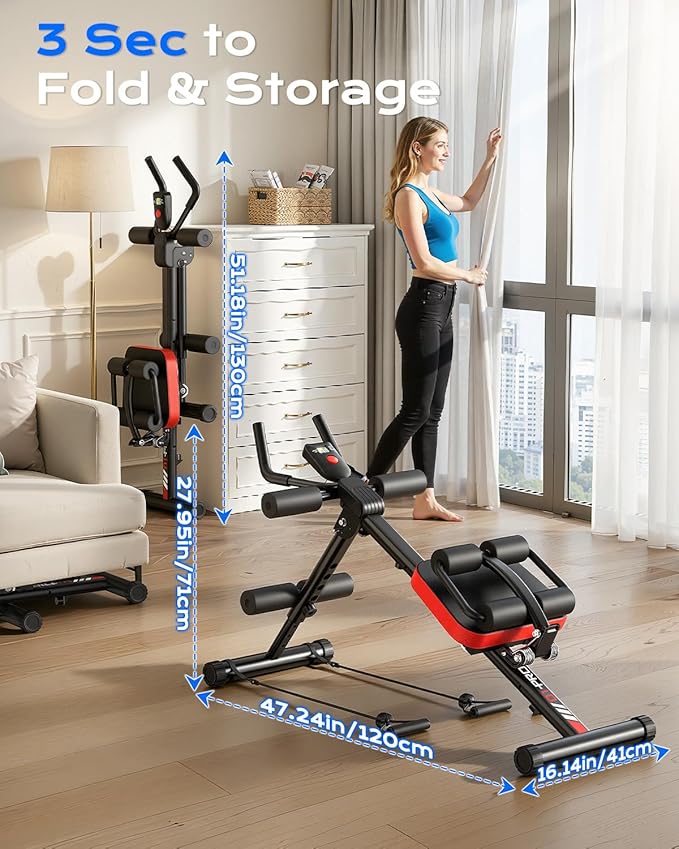 Bigzzia Ab Machine, 5-in-1 Adjustable Ab Workout Bench Core Abdomen Trainer for Stomach Workout, Crunch Machine Exercise Equipment for Home Gym - Sit UP, Push UP, Leg Press, Glider, Roman Chair, 330lbs Capacity