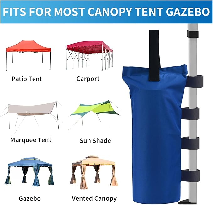 Joramoy Heavy Duty Canopy Weight Bags(120LBS) for Pop up Tent, Leg Canopy Weights Sand Bags for Instant Outdoor Sun Shelter Patio Umbrella,Set of 4, Blue(Without Sand)