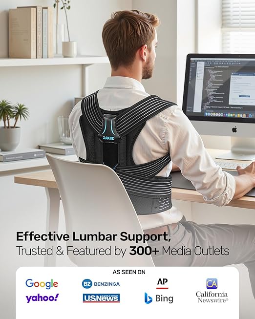 Rakiie All-round Back Belt Support for Women Men, Breathable Durable Lumbar Support Brace, Lightweight and Invisible Under Clothing, Back Support Brace for Scoliosis Hunchback, Size XL (Upper Waist: 47.2"-53.2")