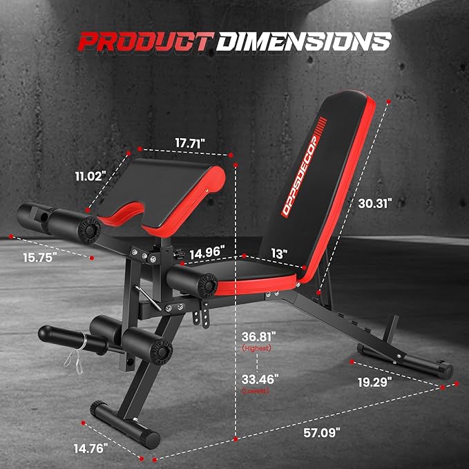 OPPSDECOR Adjustable Weight Bench with Leg Extension and Leg Curl, Workout Bench Press Preacher Curl Bench with Wheels, 800 LBS Flat/Incline/Decline Sit-Up Bench Gym Bench for Home Workout