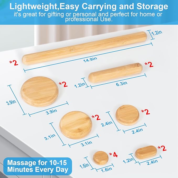 Bamboo Massage Stone Sets for Body Shaping,Bamboo Massage Sticks Sets for Back,Guasha Massage Sticks for Relax Muscles
