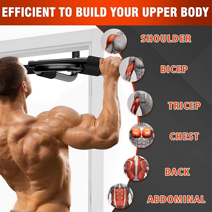 Pull Up Bar for Doorway, Upgrade Chin up Bar for Doorway Without Screws, Portable Strength Training Door Frame Pull-up Bars, Door Workout Bar with Foam Grips for Home