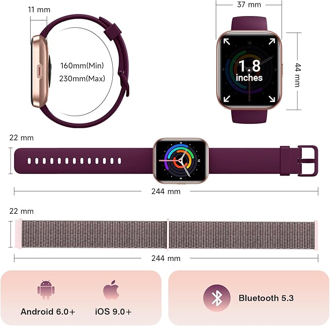 Smart Watches for Women, 1.85" HD Smart Watch for Android/iPhones (Make/Answer Calls), Fitness Tracker Watch with 24/7 Heart Rate Monitor, Sleep/Step Count Tracker, 120+ Sport Modes Pedometer Watch