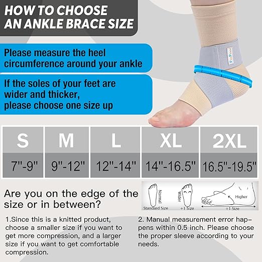 Copper Ankle Brace for Women Men 2 Pack Ankle Compression Sleeve Support for Sprained Ankle, Plantar Fasciitis Relief & Achilles Tendonitis Brace, Sports, Running, Nude, S