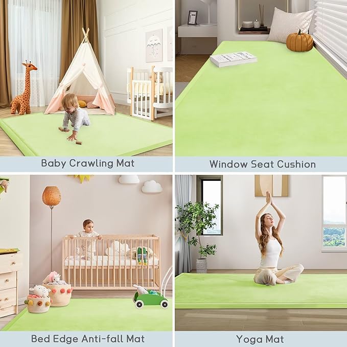Baby Play Mat for Floor Nursery Muscle Mat Area Rug Playroom Rug 50"x50" Memory Foam 1.3" Thick Crawling Mat for Babies,Toddlers, Infants,Kids (Light Green)