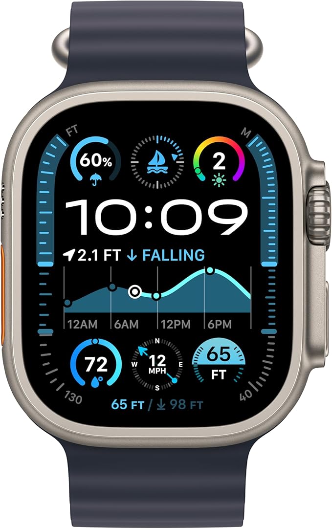 Apple Watch Band - Ocean Band (49mm) - Navy with Natural Titanium Finish - Regular