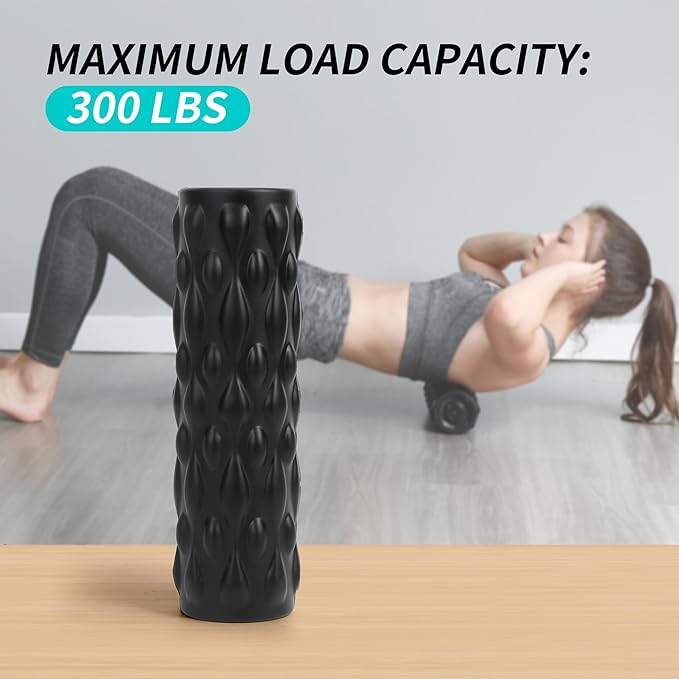 High-Density Vibrating Foam Roller Black with 4 Customizable Speeds for Deep Tissue Massage, Muscle Recovery and Pain Relief -Rechargeable with Massage Backpack