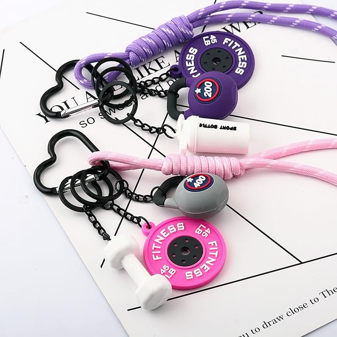 Gym Dumbbell Barbell Kettlebell Keychain - Cute Bag Purse Charms Accessories - Fitness Gift for Women Men