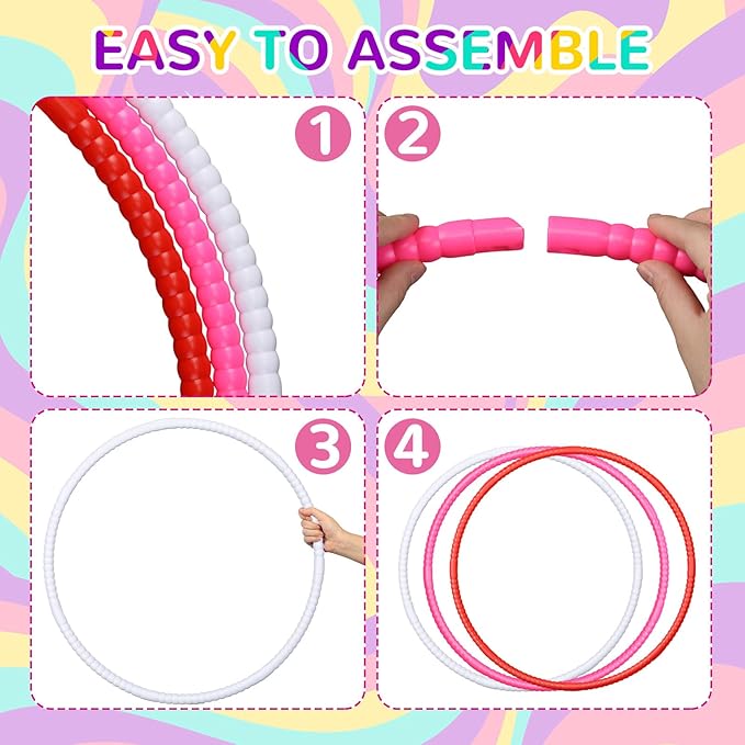 Sratte 12 Pcs Toy Hoop for Detachable Adjustable Toy Hoop Colored Exercise Ring Plastic Circle for Teen Gymnastics Equipment Require Self Assembly, 24 Inch(Red, Pink, White)