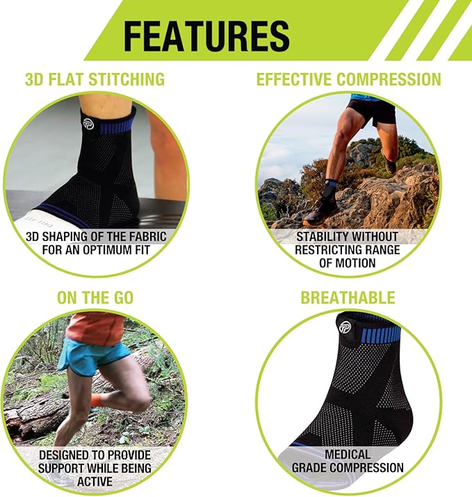 Pro-Tec Athletics 3D Flat Ankle Support, Custom Fit, Breathable Fabric, Multi-Directional Stretch for Support and Flexibility
