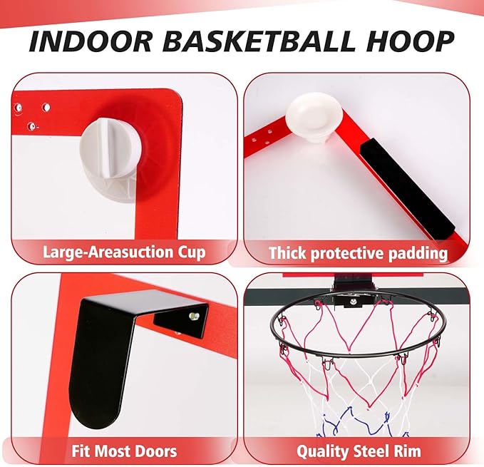 CYFIE 24" x 16" Large Basketball Hoop, Suction Cup/Over The Door Basketball Hoop with Sturdy Backboard/Electronic Scoreboard,Sound,3 Balls, Basketball Toys Gifts for Adults Kids Teens Boys Girls