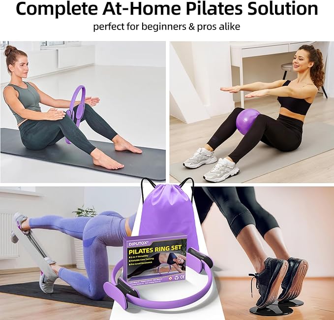 Pilates Ring Kit for Women, Pilates Equipment Accessories, Home Workout Set with Magic Circle, Mini Exercise Ball, Ankle Resistance Bands & Yoga Socks, for Fitness, Toning & Better Me Gifts