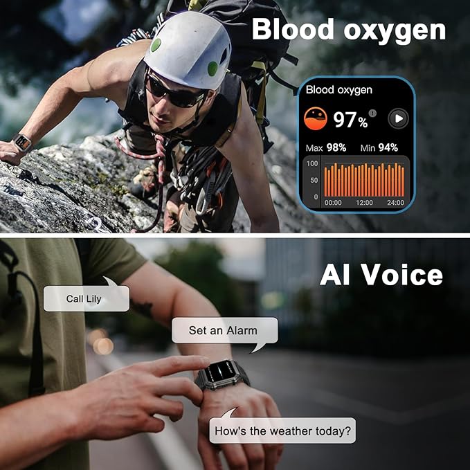 Smart Watch for Men Fitness Tracker: Military Digital Mens Watches Bluetooth Make Answer Call Running Waterproof Smartwatch Android Phones iPhone Samsung Compatible Heart Rate Monitor Step Pedometer