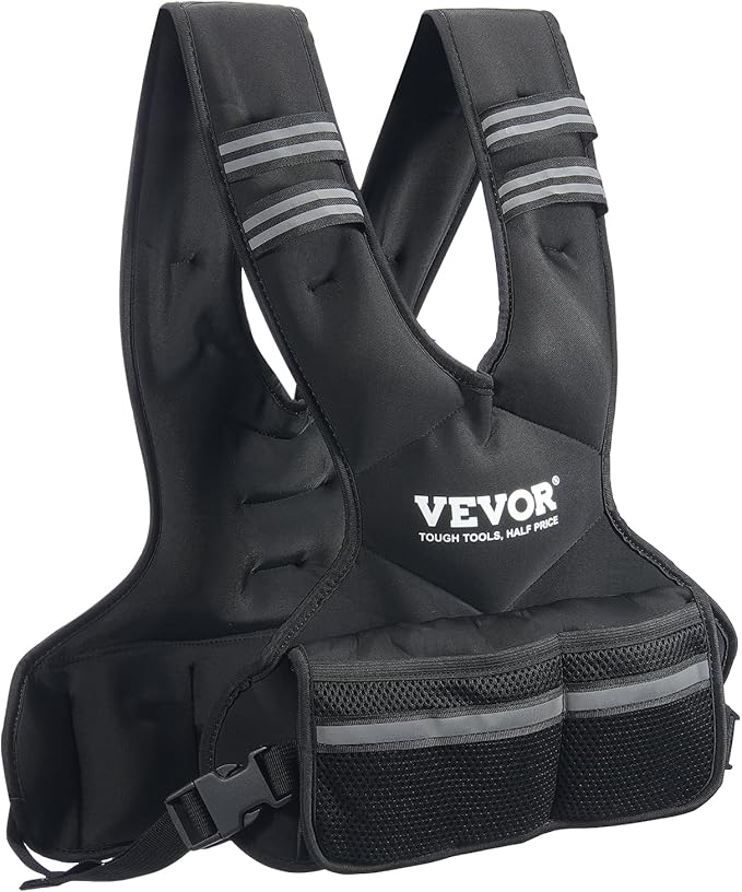 VEVOR Adjustable Weighted Vest, 11-20lb/20-32lbs/35lbs/40lbs Weight Vest with 6 Ironsand Weights and Reflective Stripe, Workout Equipment for Strength Training Running Jogging