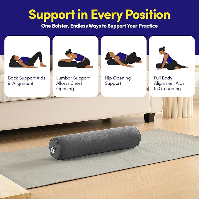 Meditation Cushion Bolster Pillow for Restorative Yoga β Supportive Cushion for Meditation, Pilates, and Relaxation β Filled with Buckwheat Hulls - Removable Cover