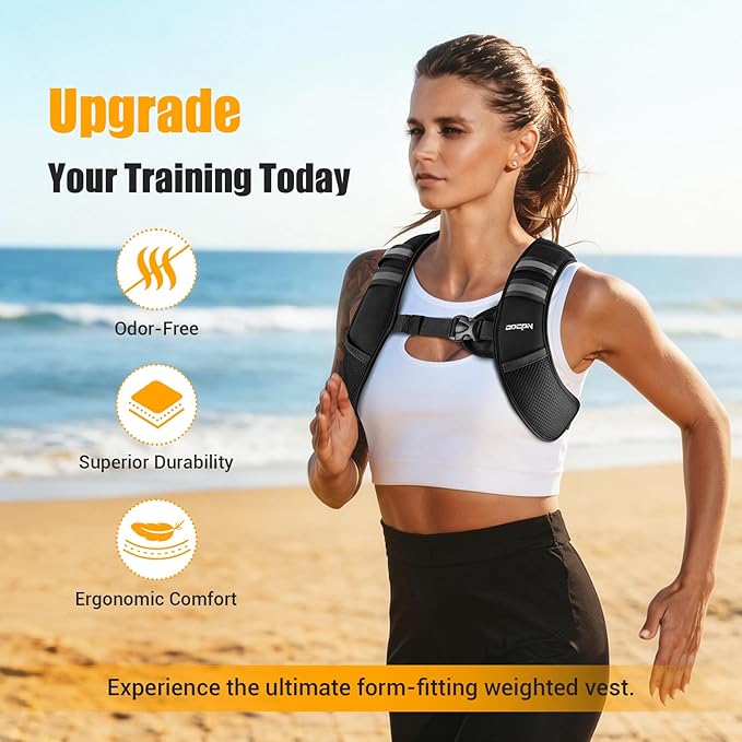 Weighted Vest for Women & Men, 10lb Ultra Thin Soft Iron Weighted Vest with Reflective Strips & Adjustable Buckle Straps, Slim Weight Vest for Walking, Running, Strength Training & Weight Loss Workout